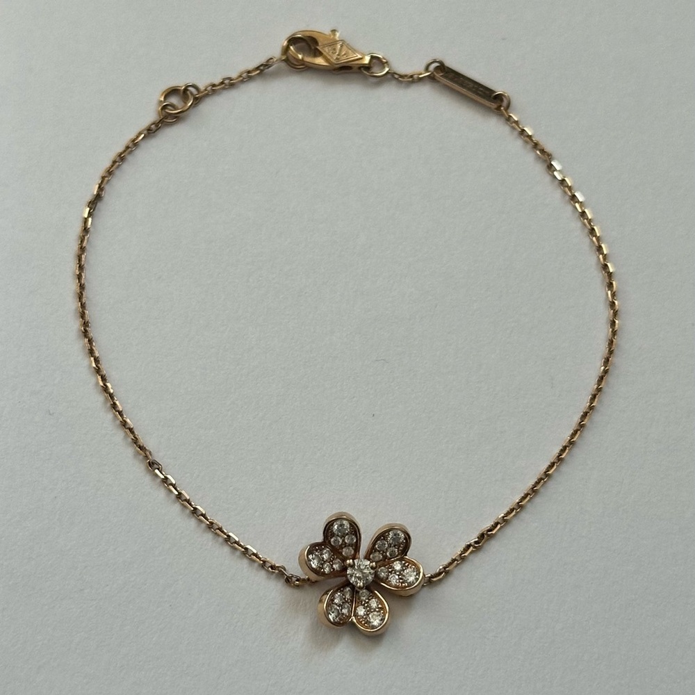 Van Cleef & Arpels Frivole Bracelet Mini Model 18K Yellow Gold Pave Diamond VCA